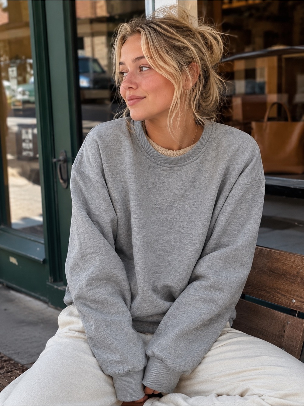 Women's Heather Gray Crewneck Sweater - Soft Everyday Pullover fleece inside